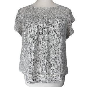 Loft Petites Smocked Blouse Top XXSP‎ Flutter Sleeve Lace Trim Lightweight Flowy